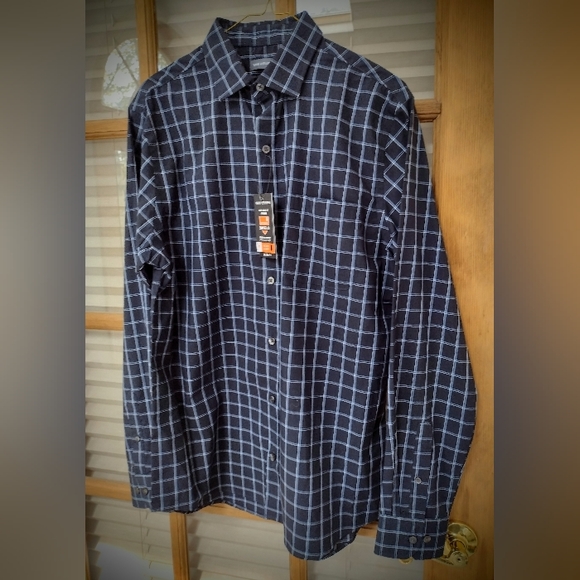 NWT Van Heusen Medium 15-15.5 Slim Fit Blue Checkered Dress Shirt $60 Retail - Picture 9 of 12